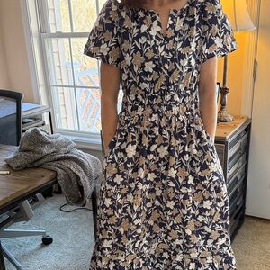 Cynthia Rowley Navy and Cream Floral Midi Dress
